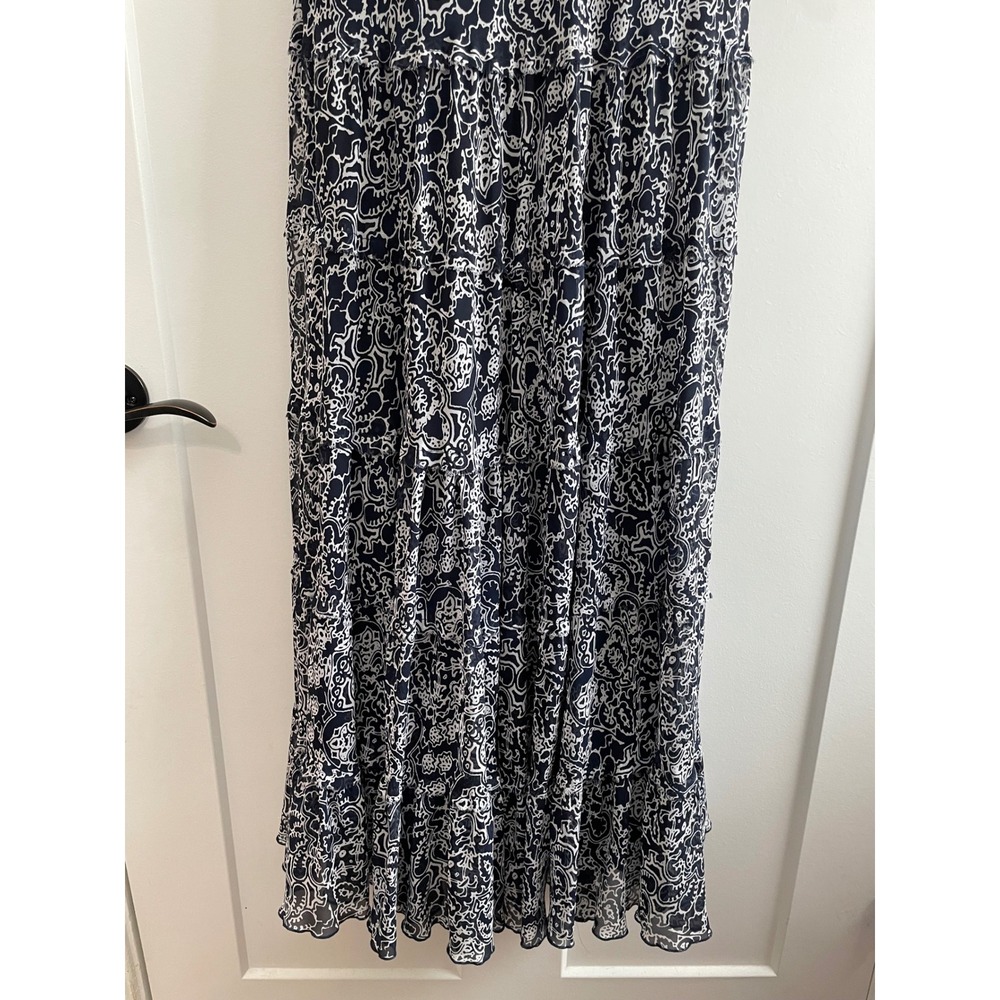 Jones New York Tiered Maxi Dress Navy White Boho Fringe Summer Dress 10 - Picture 6 of 8